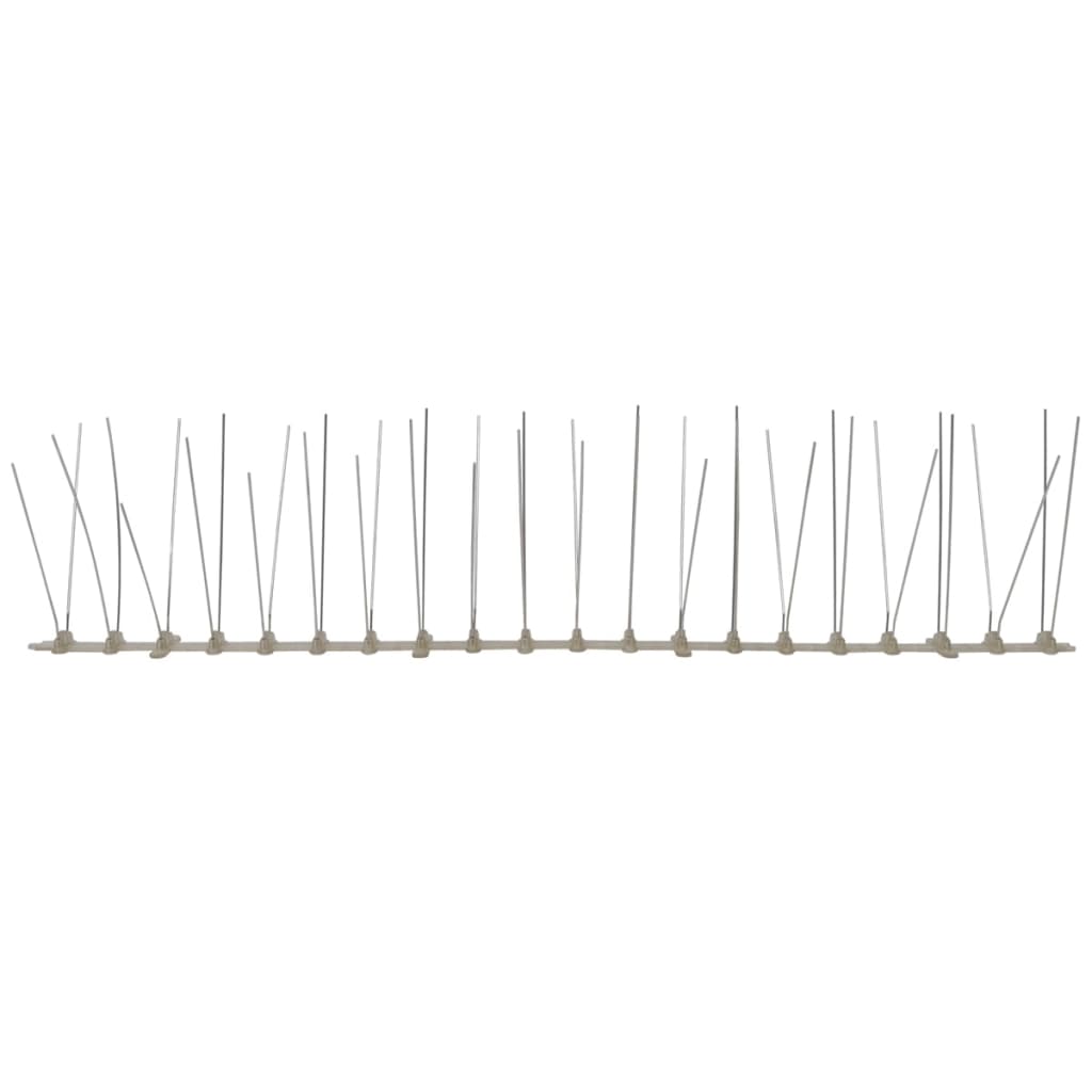 Set of 6 Bostome 4-row plastic bird spikes, 10 feet long with stainless steel pins.