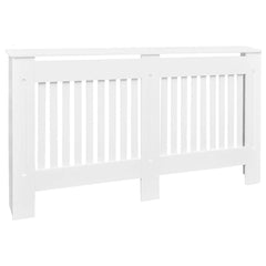 White MDF radiator cover cabinet with a modern slatted design and spacious top shelf.