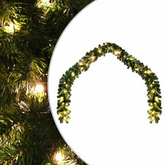 A 32.8-foot Christmas garland with LED lights is shown in an arch shape.