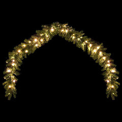A 65.6-foot arched green Christmas garland with warm white LED lights.