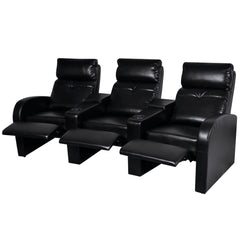 Recliner Sofa Black Faux Leather 3-seater Adjustable Footrests