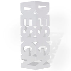 White square steel umbrella stand, 19.1 inches tall, with drip tray.