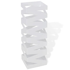 White square steel umbrella stand, 19.1 inches tall, with drip tray.