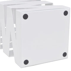 White square steel umbrella stand, 19.1 inches tall with drip tray.