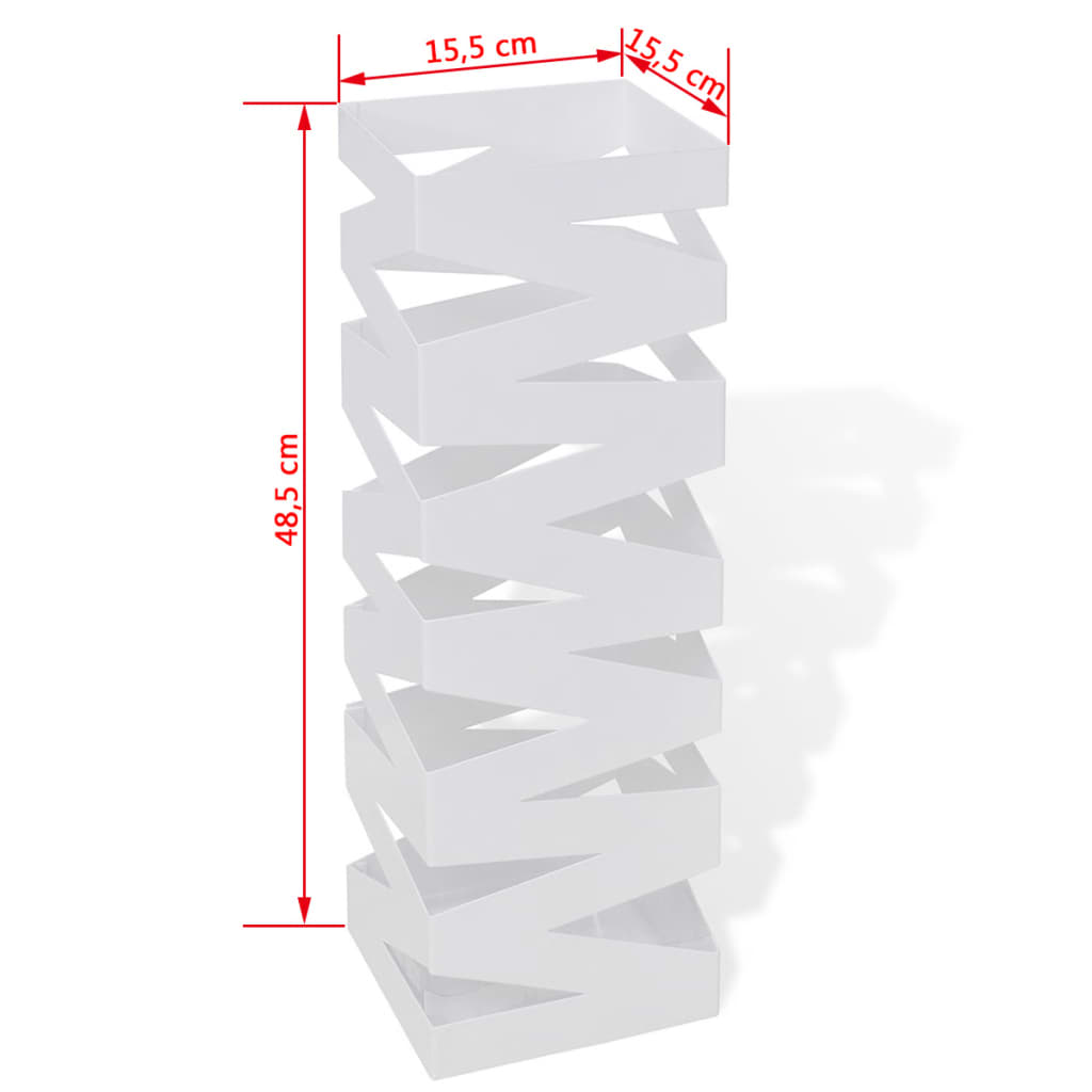 White square steel umbrella stand, 19.1 inches tall and 6.1 inches wide.