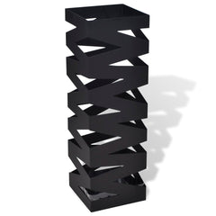 Black square steel umbrella stand, 19.1 inches tall with zigzag design.