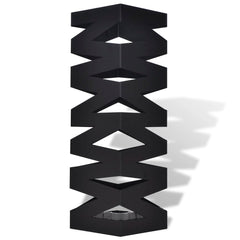 Black square steel umbrella stand, 19.1 inches tall, with zigzag design.