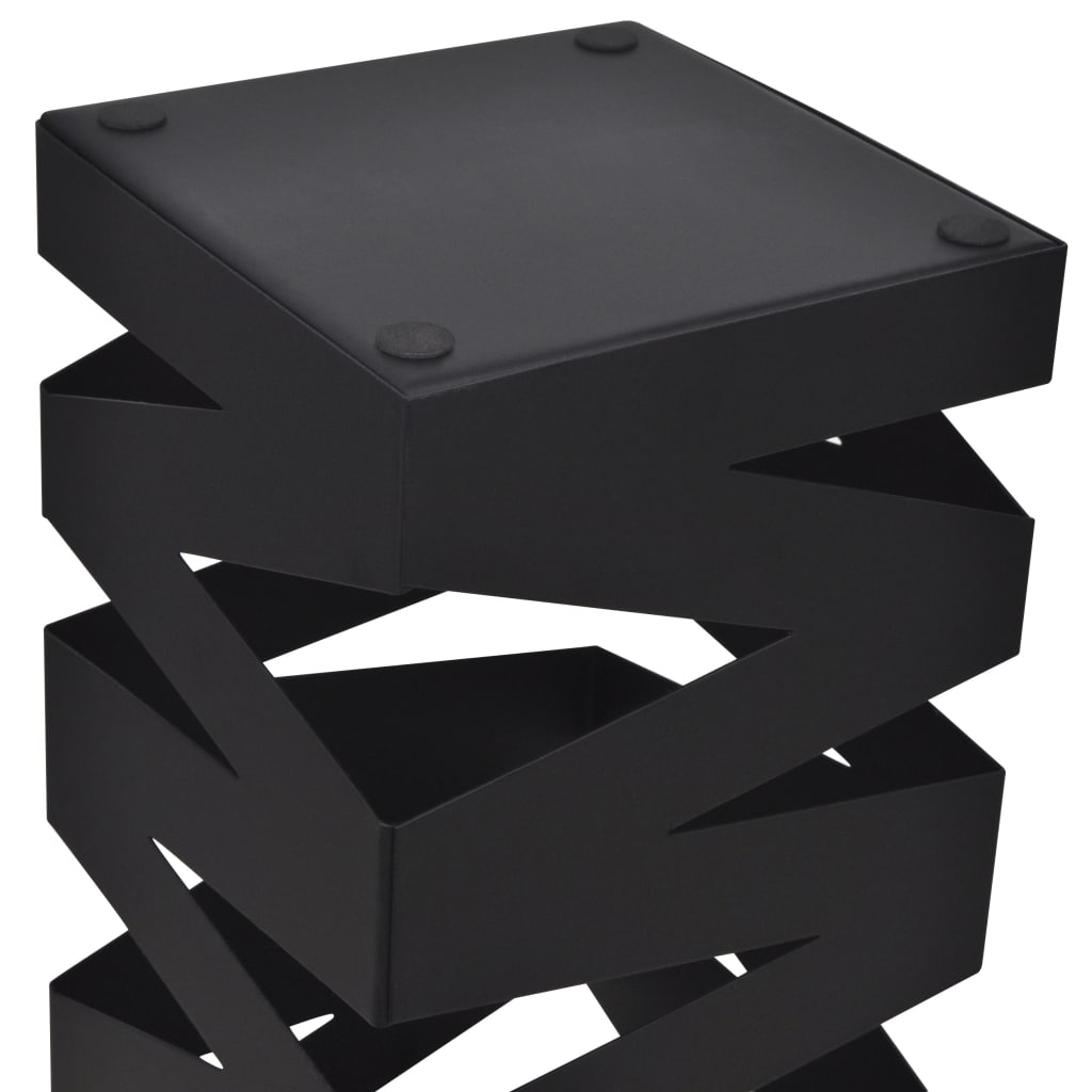Black square steel umbrella stand, 19.1 inches tall with zigzag base.