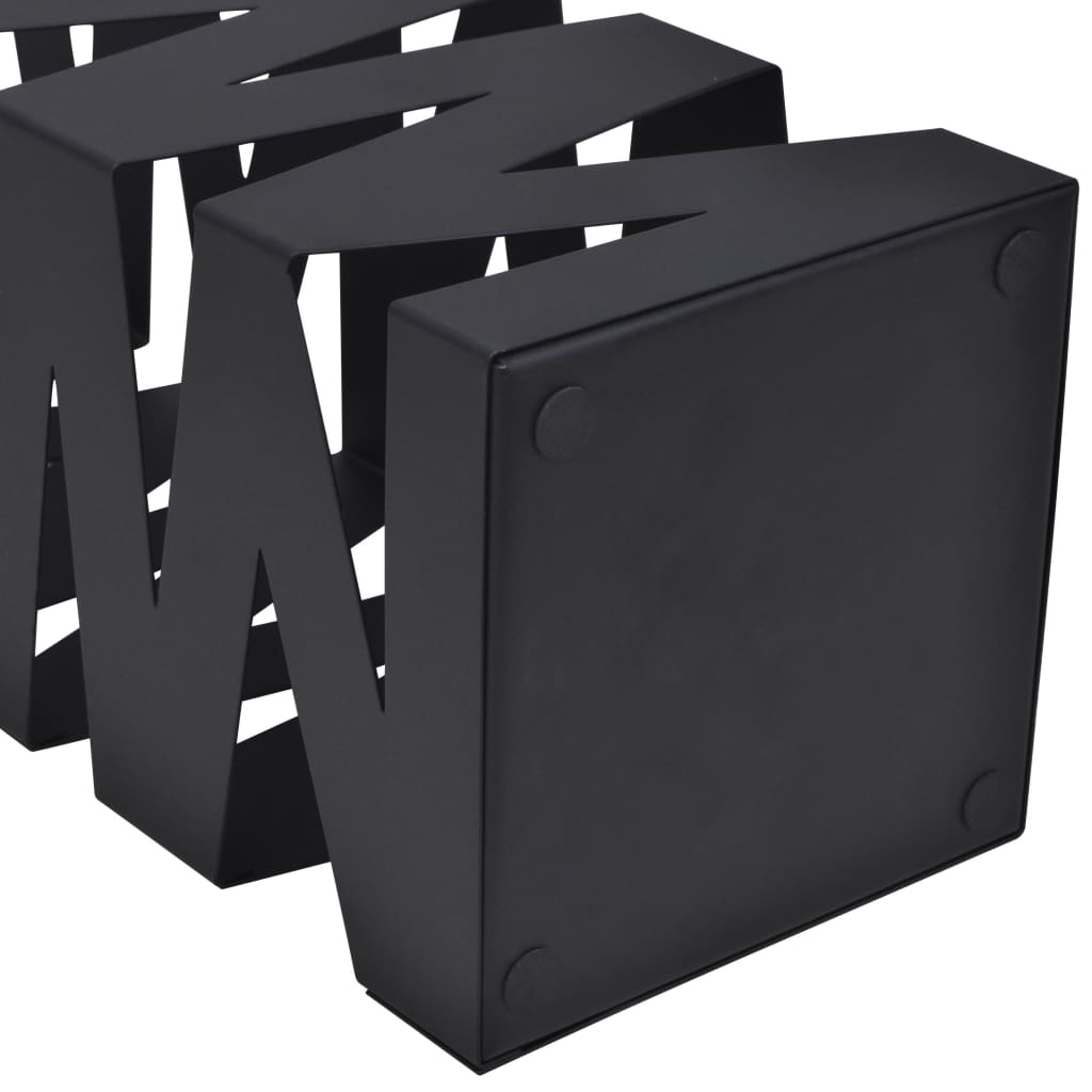 Black square steel umbrella stand, 19.1 inches tall, with zigzag design.