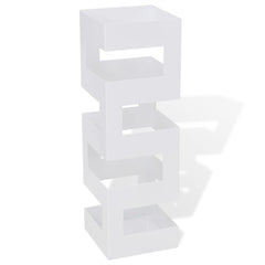 White square steel umbrella stand, 19.1 inches tall, with drip tray.