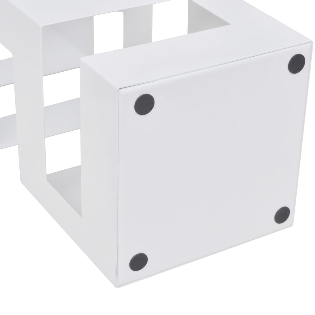 White square steel umbrella stand, 19.1 inches tall, with open frame and drip tray.