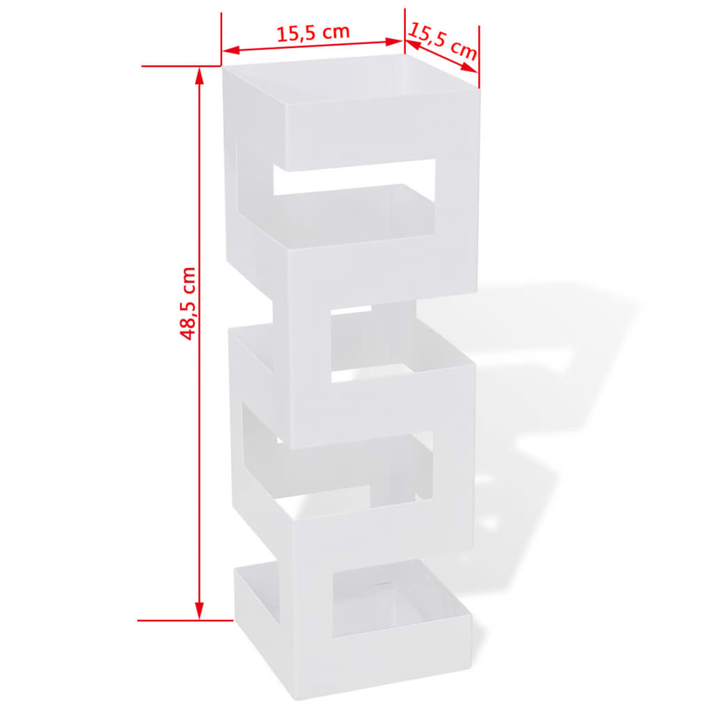 White square steel umbrella stand, 19.1 inches tall.