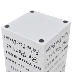 White square steel umbrella stand, 19.1 inches tall with drip tray.