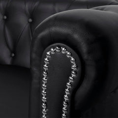 Sofa Black Artificial Leather, Wooden Frame, MDF, Plywood 3-Seater