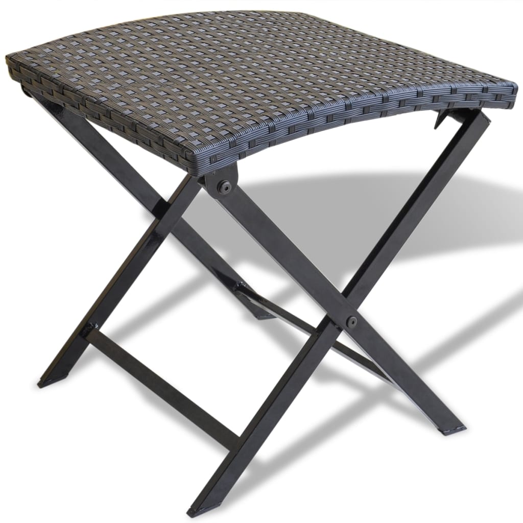 Garden Chair Black Poly Rattan Collapsible Folding Stool Square