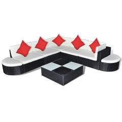 Patio Lounge Set of 8 Black Powder-Coated Steel Large Modular