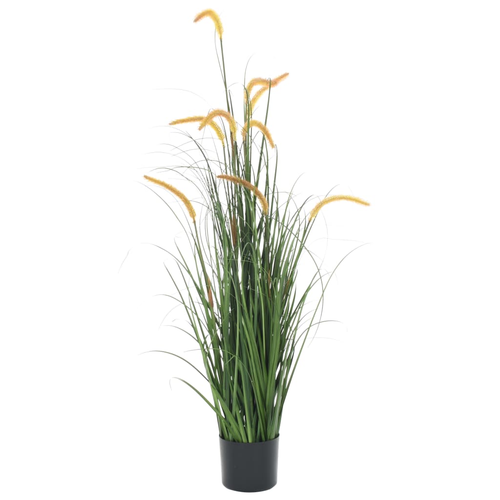 53.1-inch artificial grass plant with green blades, brown cattails, in black pot.