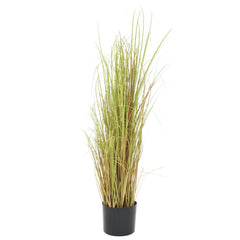 Artificial grass plant in brown-green tones, 37.4 inches tall, in a black pot.