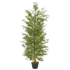 A 59.1-inch artificial green cypress tree in a black pot.