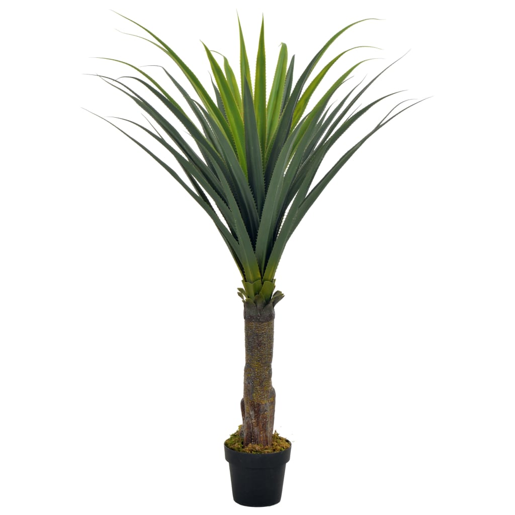 A 57.1-inch artificial yucca tree with green variegated leaves and a black pot.