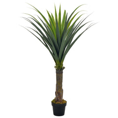 A 57.1-inch artificial yucca tree with green variegated leaves and a black pot.