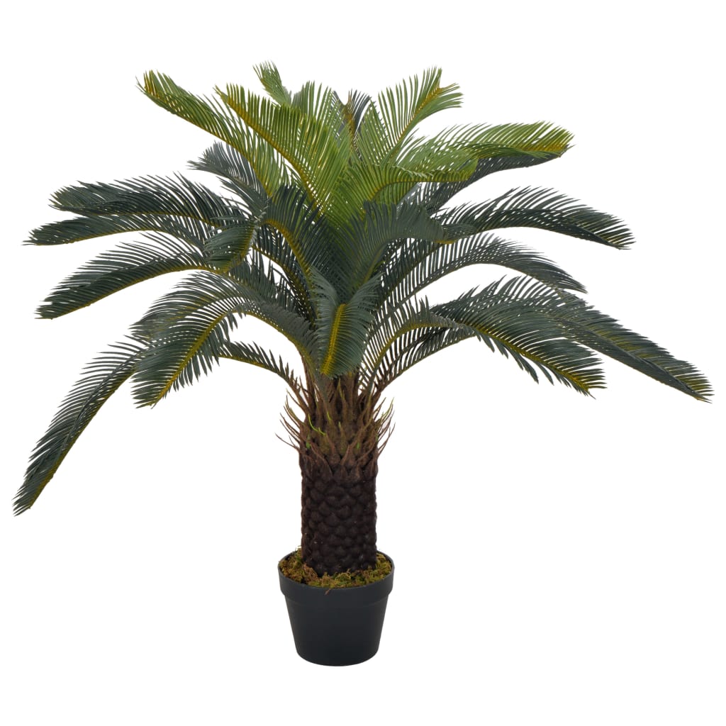 A 35.4-inch artificial green Cycas palm plant in a black pot.