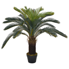 A 35.4-inch artificial green Cycas palm plant in a black pot.