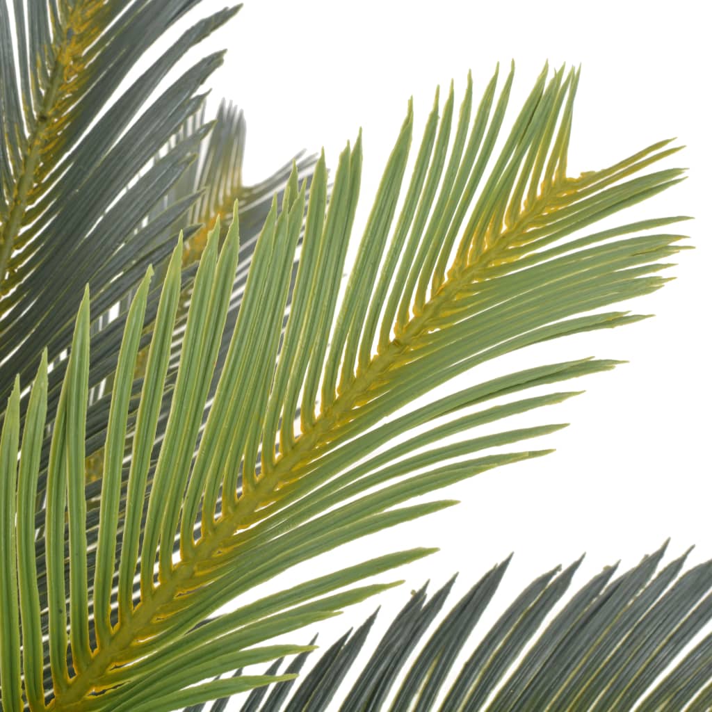 A 35.4-inch artificial green cycas palm plant in a wood-effect pot with variegated fronds.
