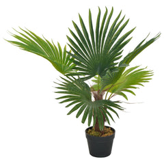 A 27.6-inch tall artificial green palm plant in a black pot.