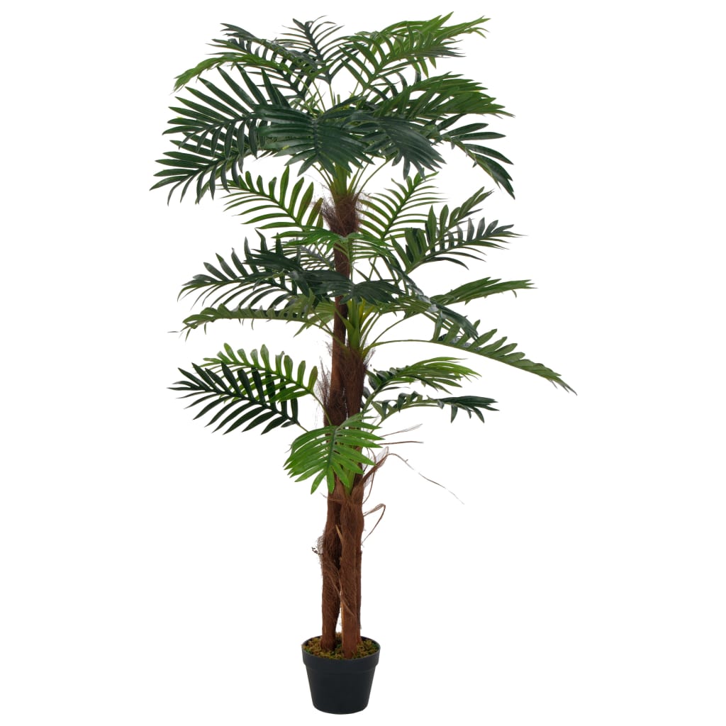 A 65-inch tall artificial green palm plant in a black pot.