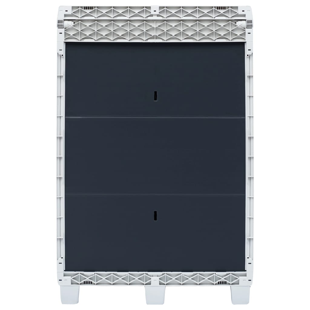 Light gray plastic garden dustbin with three dark gray bag holders.