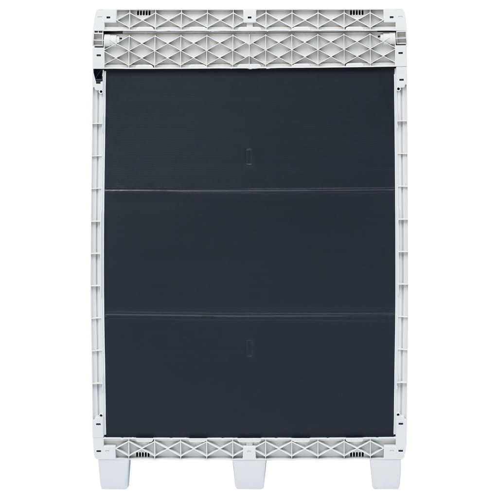 Dark gray plastic garden dustbin with three bag holders, measuring 25.6x15x40.2 cm.