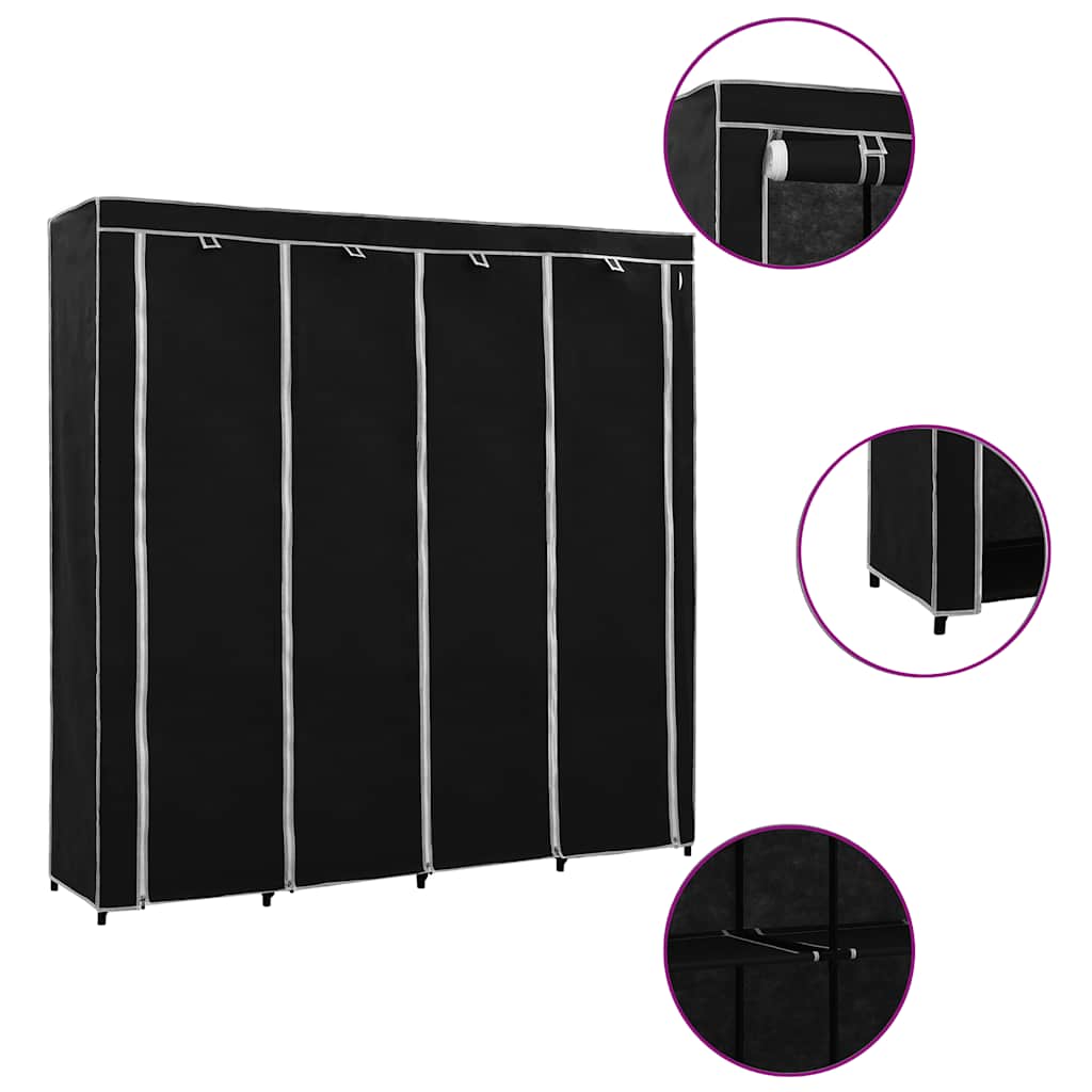 Wardrobe Black Iron frame and polyester fabric Large Wardrobe – Bostome