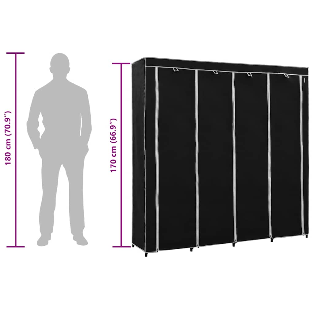 Wardrobe Black Iron frame and polyester fabric Large Wardrobe – Bostome