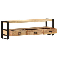 TV Stand Natural Wood, Black Solid Mango Wood, Powder-Coated Steel