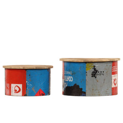 Coffee Table Set of 2 Multicolor Solid mango wood, old tin sheet