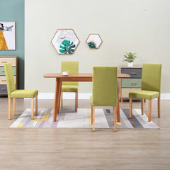 Dining Chair Set of 4 Green Fabric and Rubber wood Standard