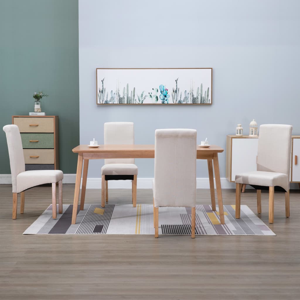 Dining Chair Set of 4 Cream Fabric, Wood Standard Ergonomic