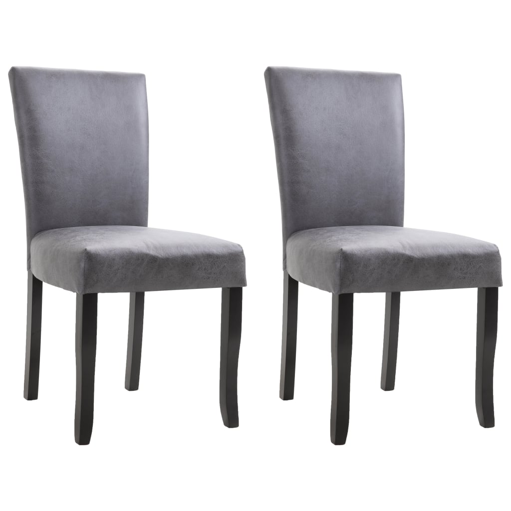 Dining Chair Set of 2 Gray Faux suede leather, Wood Standard