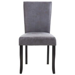 Dining Chair Set of 2 Gray Faux suede leather, Wood Standard