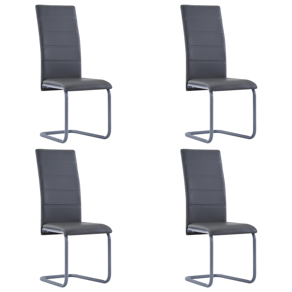 Dining Chair Set of 4 Gray Faux Leather and Steel Standard