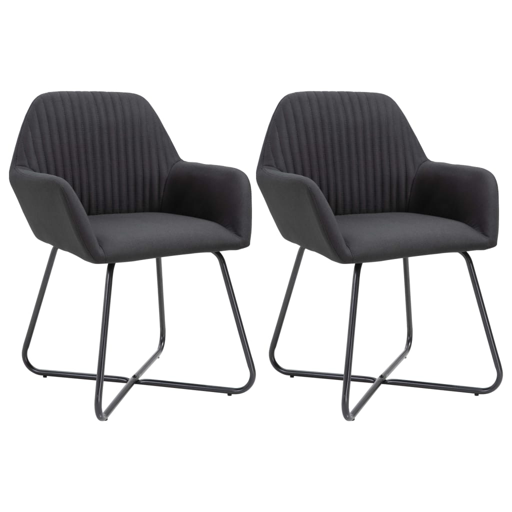 Dining Chair Set of 2 Black Fabric and powder-coated steel