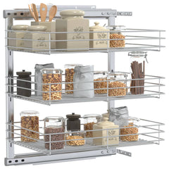 3-Tier Pull-out Kitchen Wire Basket Silver 18.5x13.8x22