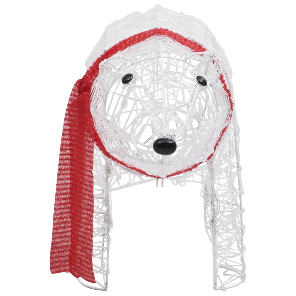 Acrylic polar bear Christmas light decoration with 45 LEDs and red scarf.