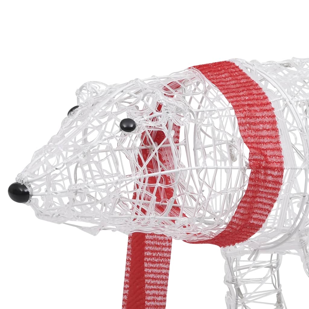 White acrylic polar bear Christmas light decoration with red scarf and 45 LEDs.