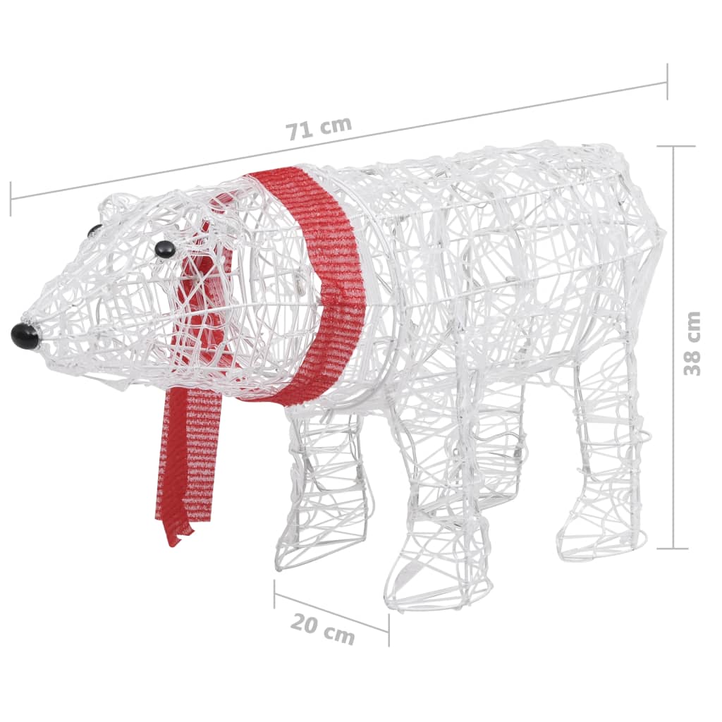 White wireframe polar bear with red scarf, 71 cm tall, 20 cm wide, for Christmas lights.