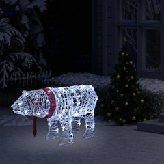 White wireframe polar bear with red scarf and 45 LEDs, outdoor Christmas decoration.