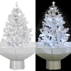2 ft white artificial Christmas tree with snowing effect and umbrella base.