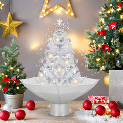 2 ft white snowing Christmas tree with umbrella base and integrated LED lights