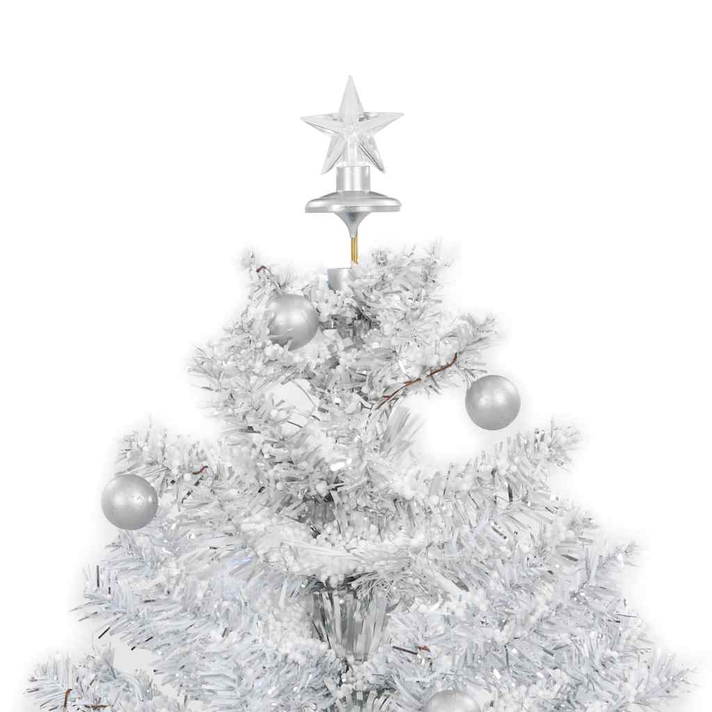 2 ft white Christmas tree with snow effect, LED lights, baubles, and umbrella base
